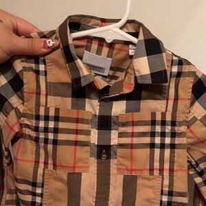 Burberry Kids Beige and Black Checkered Shirt